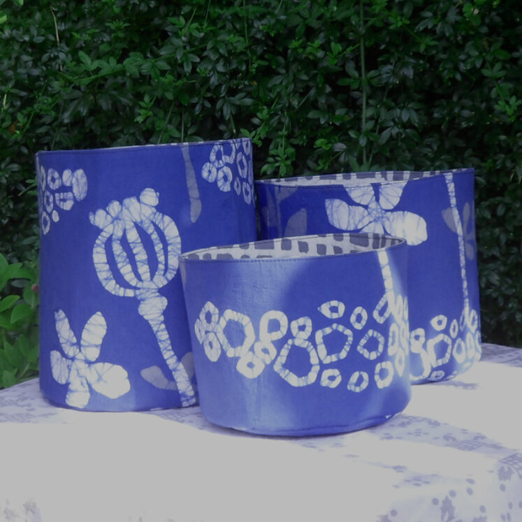 Set of three fabric bins bright blue