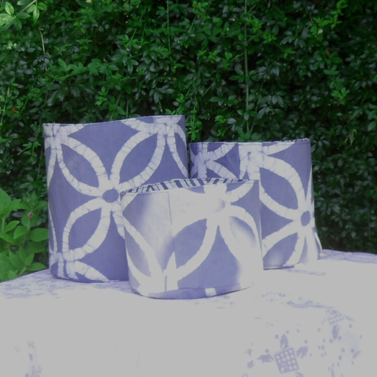Set of three fabric bins grey floral