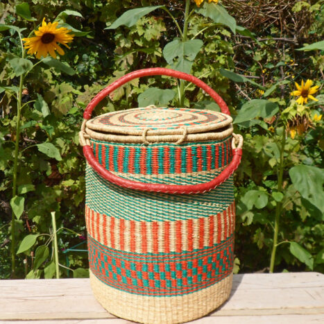 Laundry basket orange, green and natural