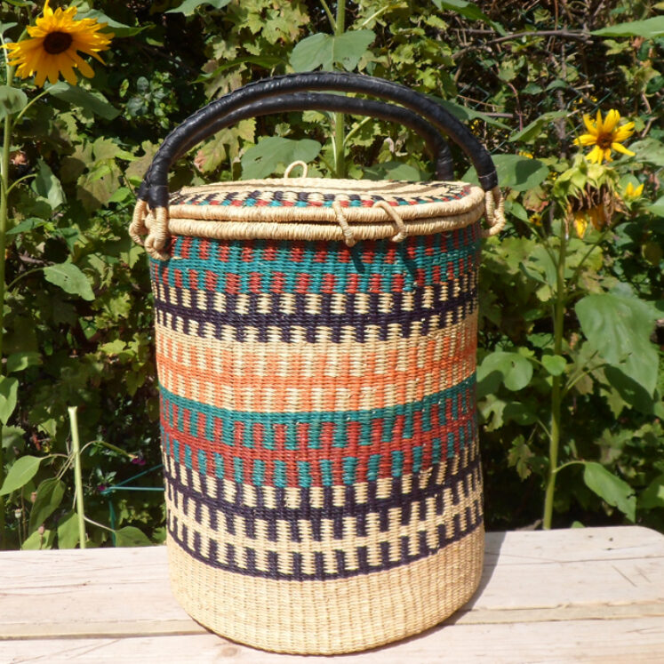 Laundry basket orange, teal, maroon, black and natural