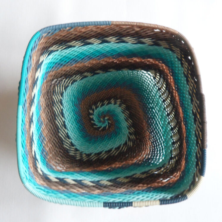 Telephone Wire Basket Turquoise and Brown Square