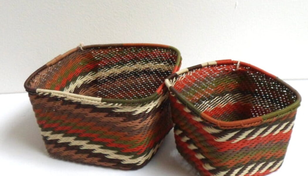 Telephone Wire Basket Orange and Browns Square
