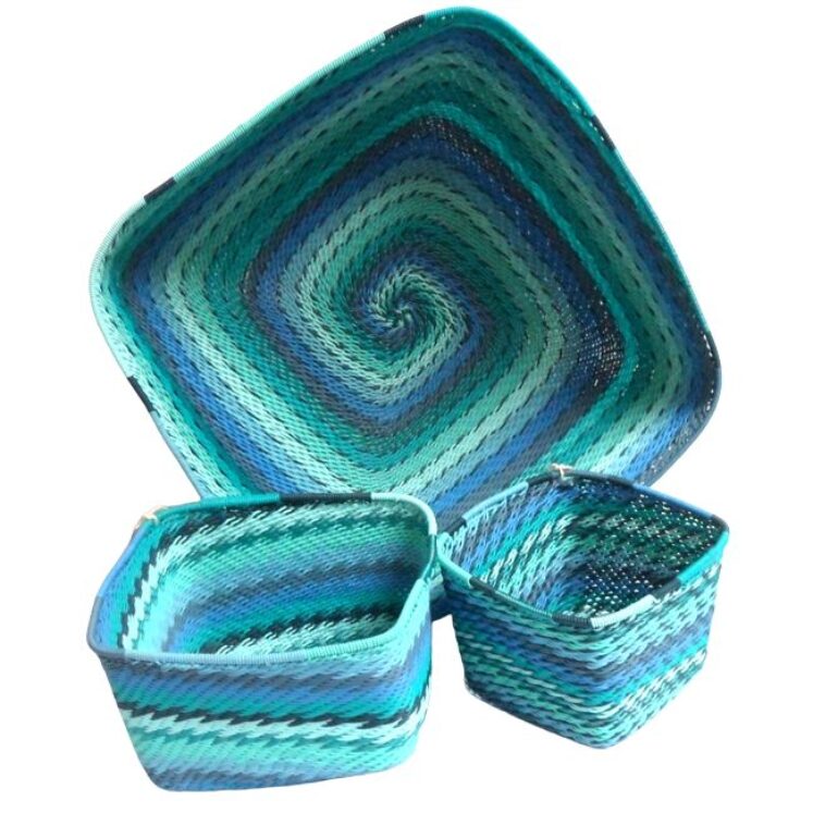 Telephone Wire Basket Bright Blue Square