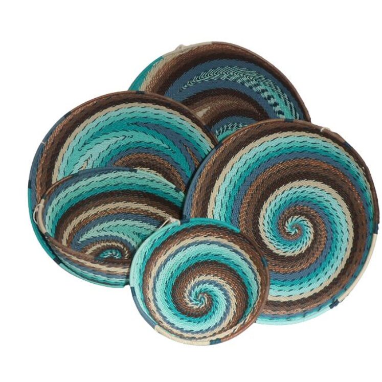 Telephone Wire Basket Turquoise and Brown